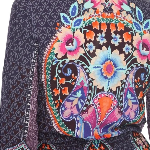 JOHNNY WAS Saba Long-Sleeve Abstract-Print Dress Coverup Size Large - Picture 6 of 15